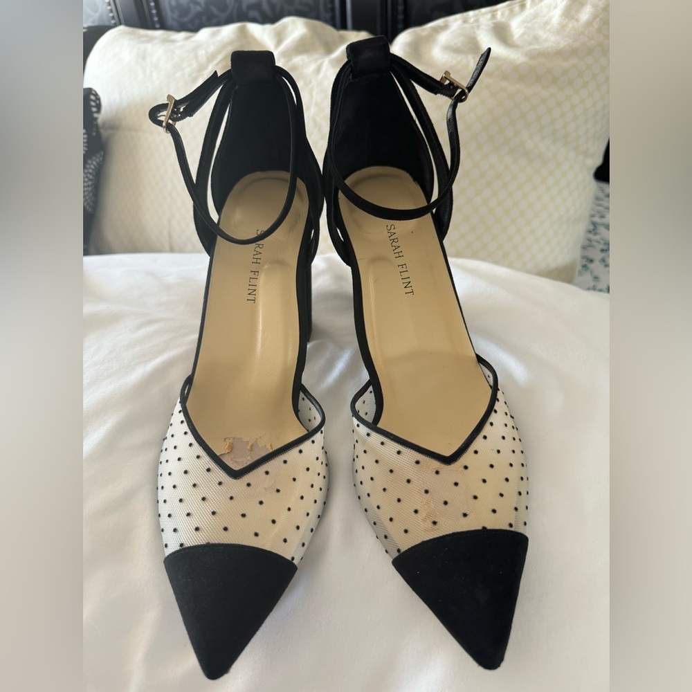 SARAH FLINT PARKER 85 BLACK POLKA DOT MESH SIZE 41.5